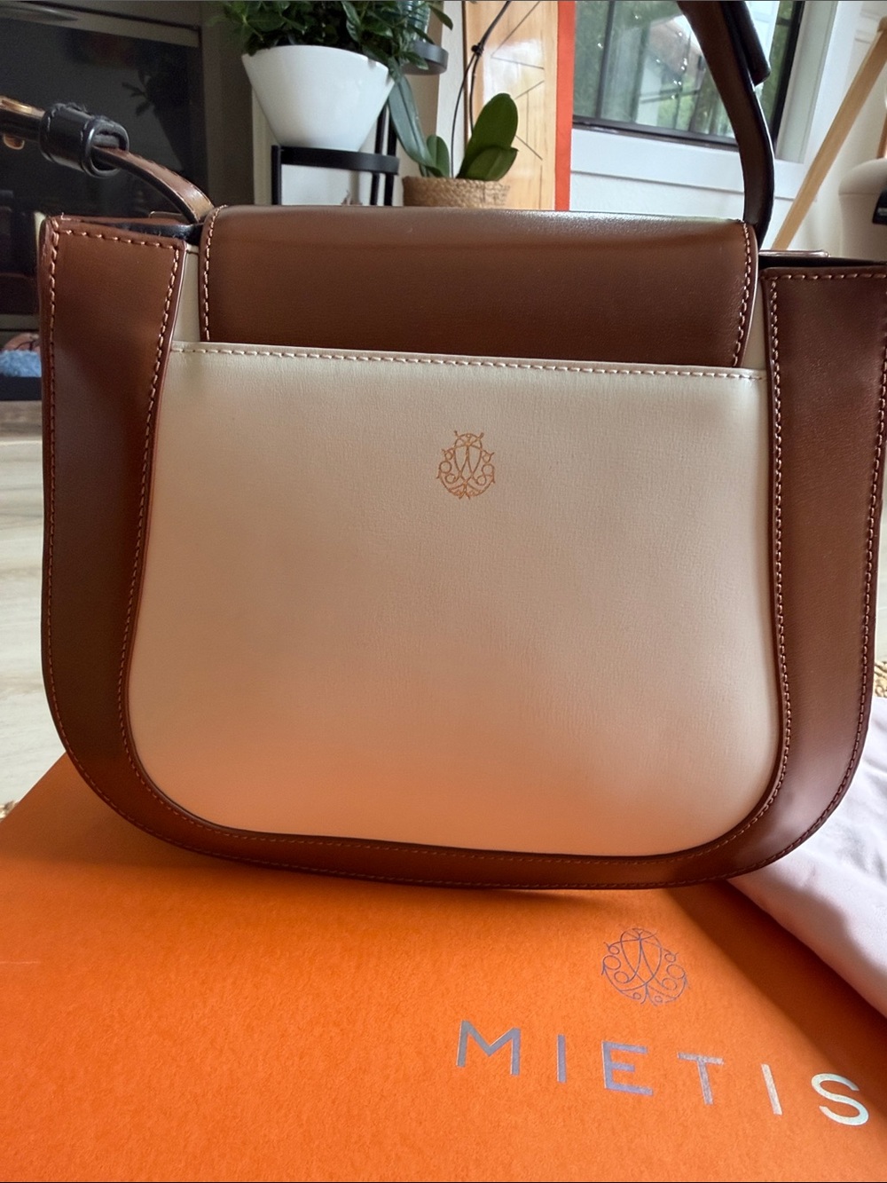 Mietis Jill handbag Brown, Cream and black leather with adjustable strap - Picture 4 of 6